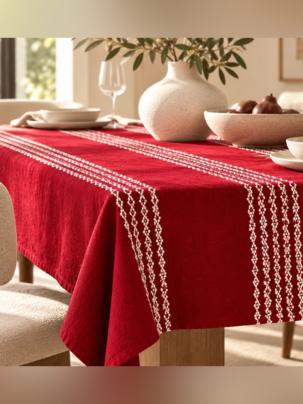 THRESHOLD Embroidered Embroidered Textured Stripe Tablecloth #0610251